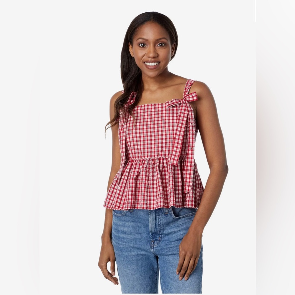 Madewell Rosalie Tie Strap Top In Red Gingham